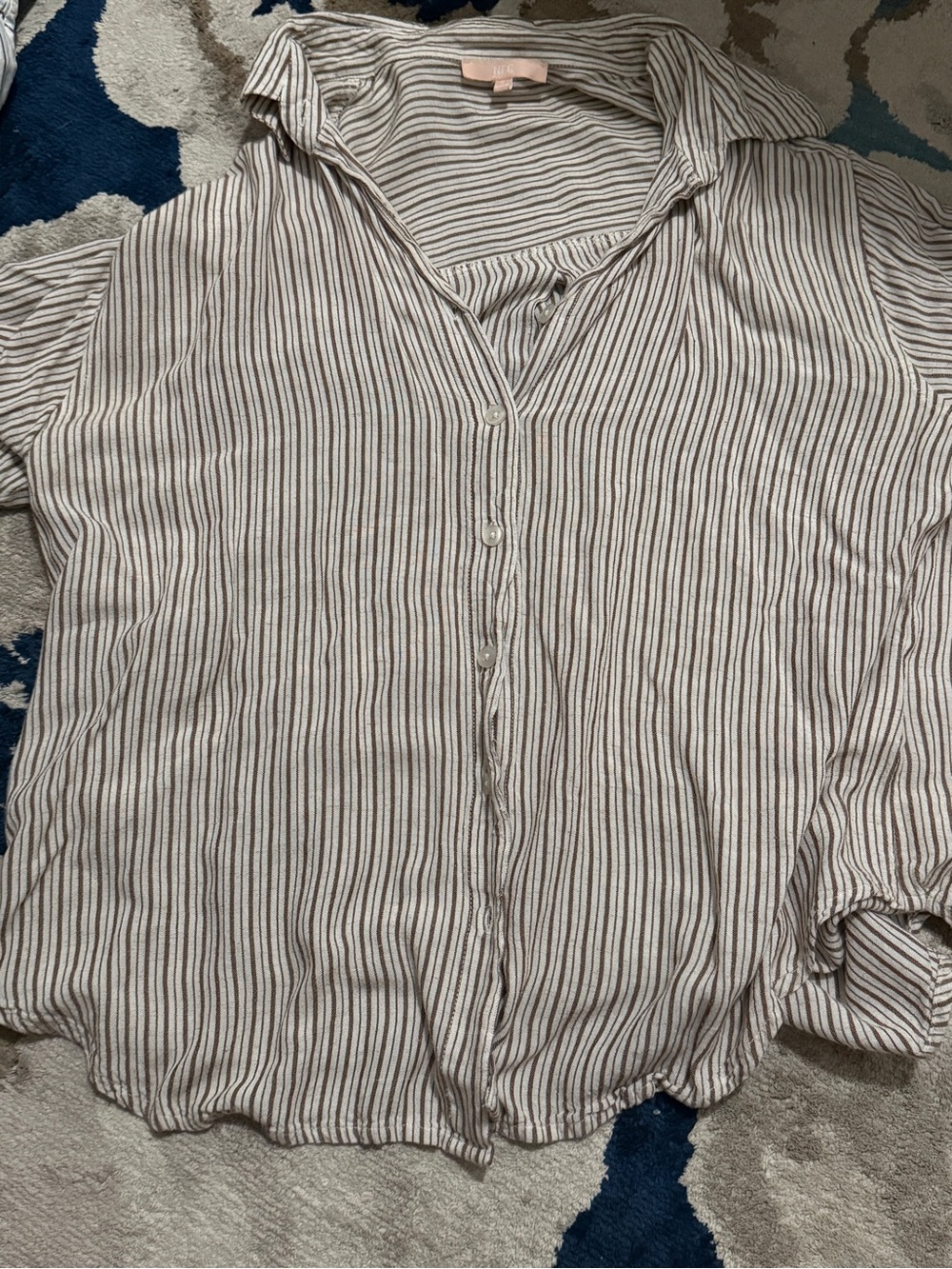 MEC Striped Button-Up Blouse in White and Brown